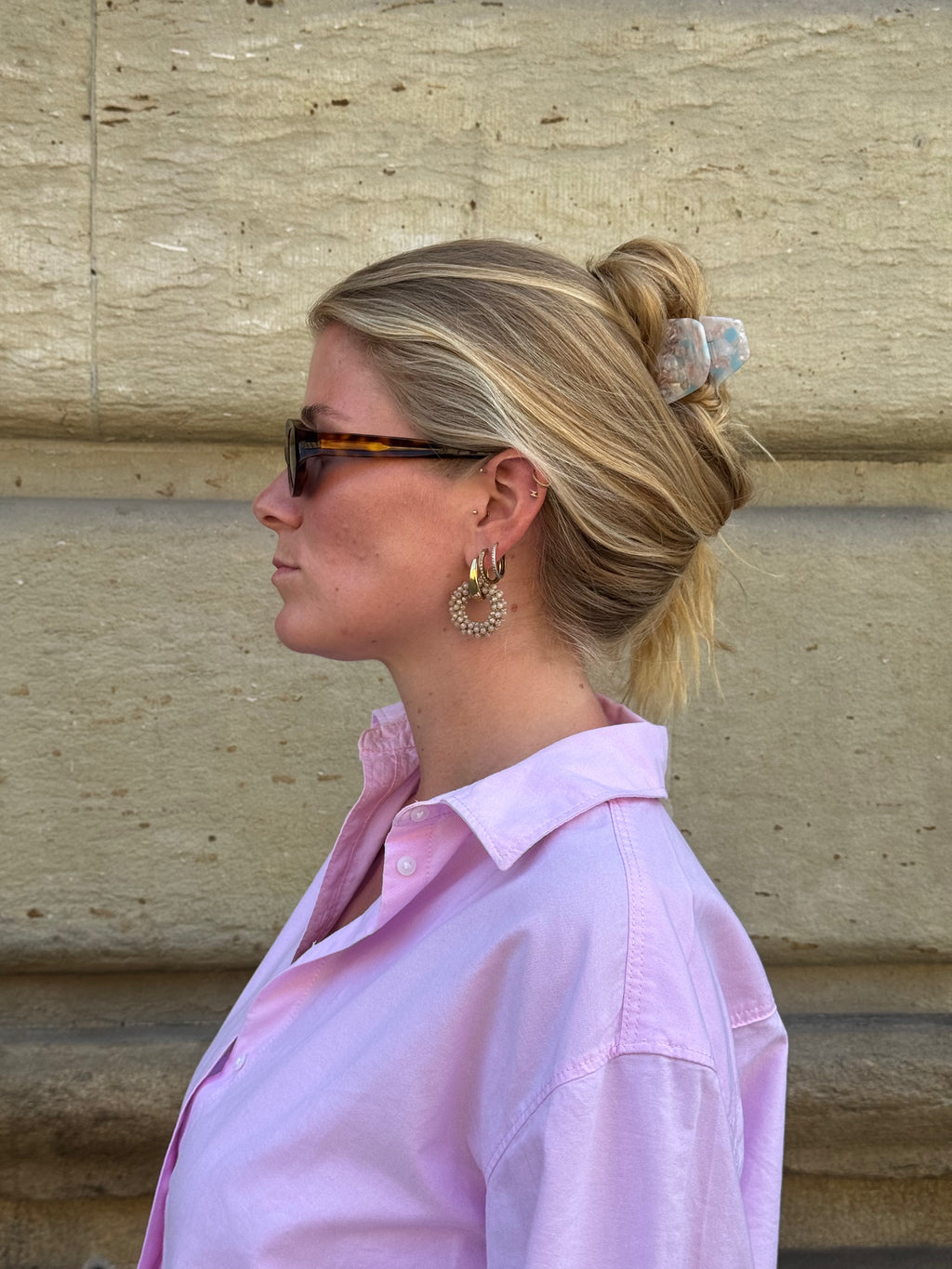 PAVO hoop earrings in stainless steel with beaded pendant, view 26